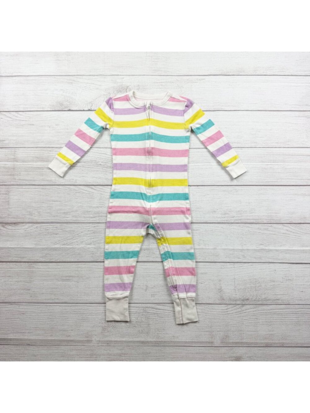 Old Navy Striped Zip Sleeper Colorful Pastel Long Sleeve Footless Pajamas 2T
